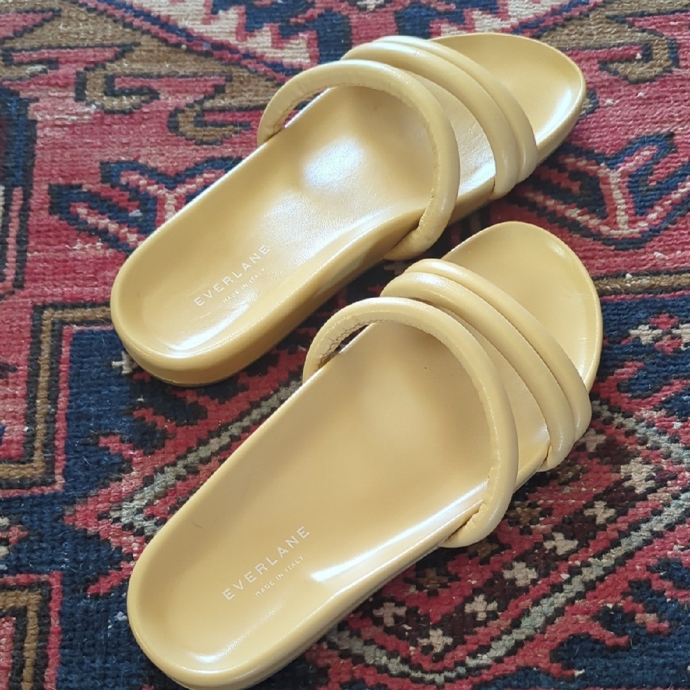 Everlane Mustard Yellow Triple-Strap Slide Sandals